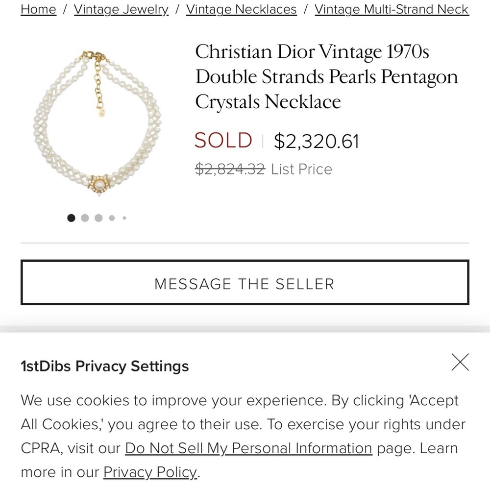 Vintage Christian Dior Pearl Necklace with Gold Accents Circa 1970 - Picture 15 of 15